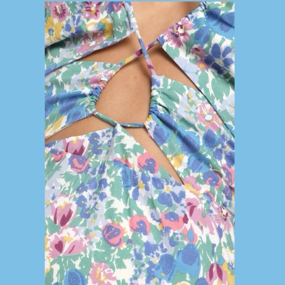 NWT Lulus Stun the Sun Blue Multi-Floral Drawstring Halter Midi Dress MSRP$88 - Picture 9 of 16